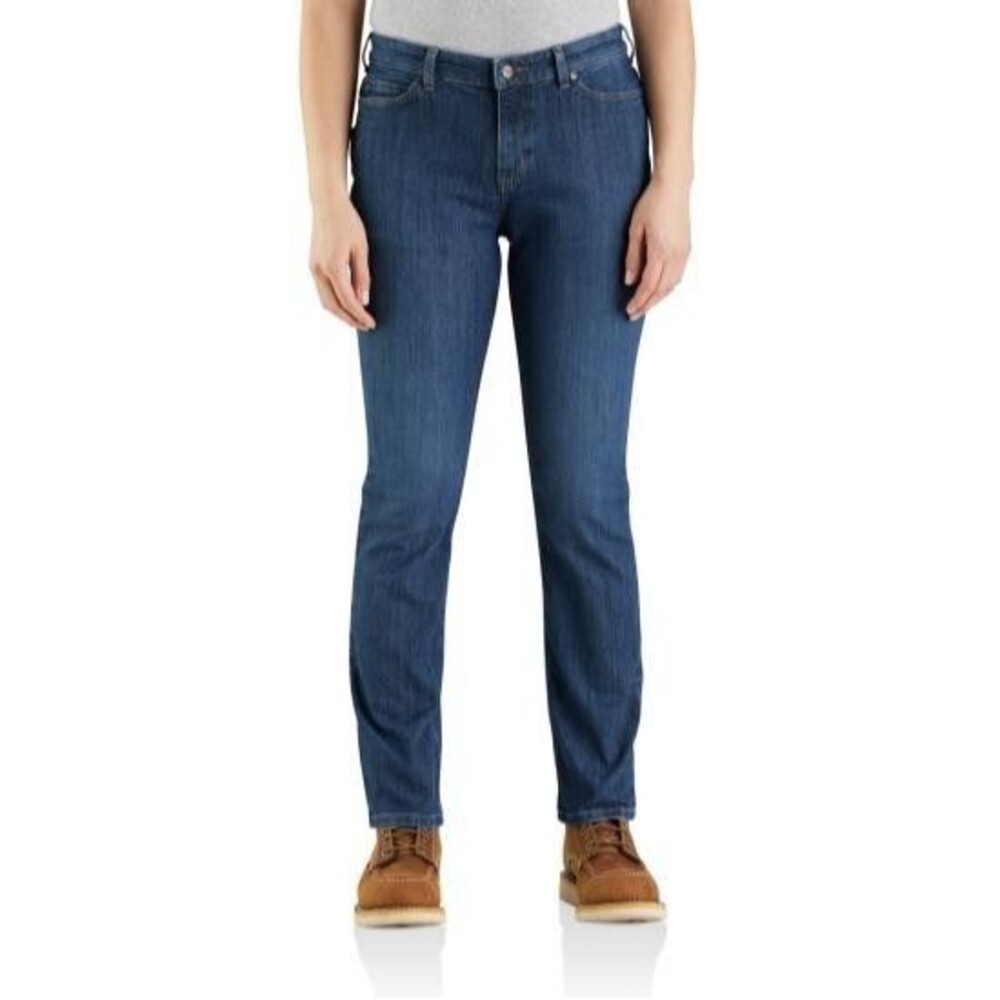 Carhartt Rugged Flex Relaxed Fit Jeans Womens 4 Tall Blue Medium Wash NEW